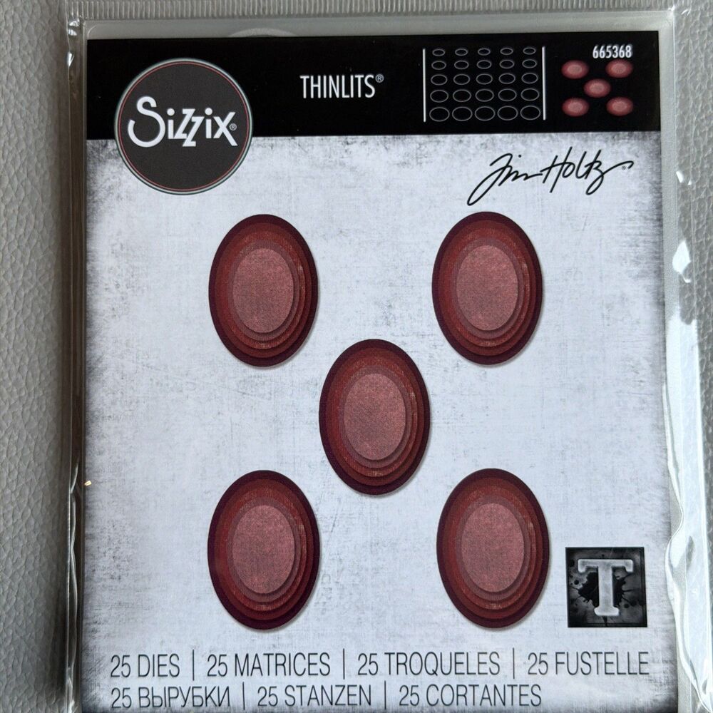 Sizzix Tim Holtz Thinlits Die Set 25PK  Stacked Tiles, Ovals 665368 nested frame